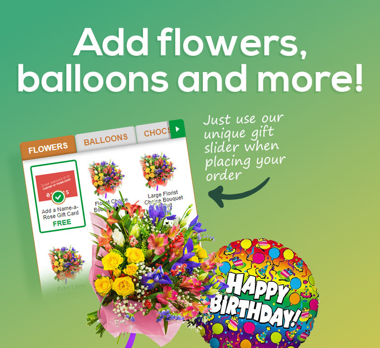 Add flowers, balloons and much more to your hamper