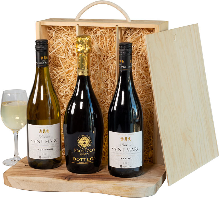 Prosecco and Wine Trio in Wood