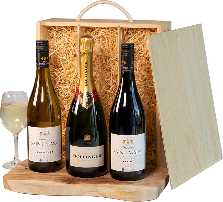 Bollinger and Wine Trio in Wood